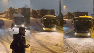 Alibeyköy’de karda kayan İETT otobüsü kamerada