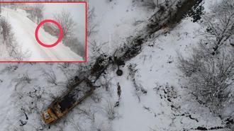 Yem yüklü kamyon, buzlanan yolda fındık bahçesine uçtu; kaza kamerada