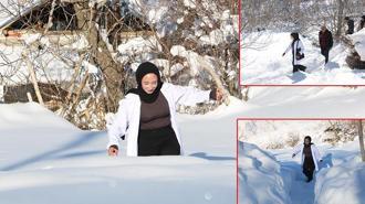 Ebe Aysel, 1,5 metre karda yürüyerek sağlık hizmeti veriyor