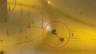 ATV’ye bağladığı leğenle kaydı; o anlar kamerada