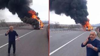 Yolcu taşıyan minibüs, alev topuna döndü