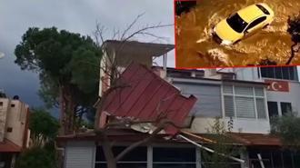 Kuşadası’nda fırtına ve sağanak: Evlerin çatıları uçtu, araçlar yollarda mahsur kaldı