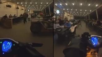 Kafede motosikletiyle müşterilerin arasında dolaşan sürücüye 6 bin 457 TL ceza