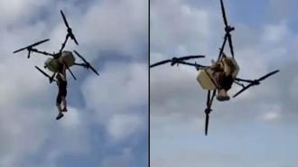 Tarım dronuna tutunan çiftçinin düştüğü anlar kamerada