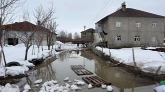 Yüksekova'da biriken kar eriyince evlerin bahçeleri su ile doldu