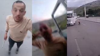 TIR şoförü, kazanın ardından meslektaşının aracına demir sopayla saldırdı