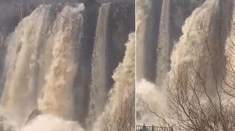 Sel suları nedeniyle Sızır Şelalesi, çamur renginde akmaya başladı