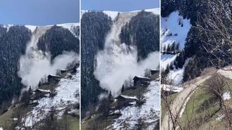 Trabzon’da çığ düşme anı kamerada