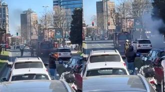 Şişli'de cipin lastikleri alev alev yandı; trafik kilitlendi