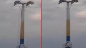 Lunaparkta arızalanan oyuncakta baş aşağı mahsur kaldılar
