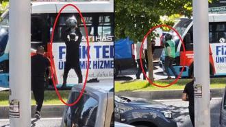 Motokuryeden yol verme tartışmasında minibüse kasklı saldırı; o anlar kamerada