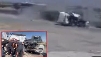 Şanlıurfa’da TIR’ın kamyona çarptığı ölümlü kaza kamerada