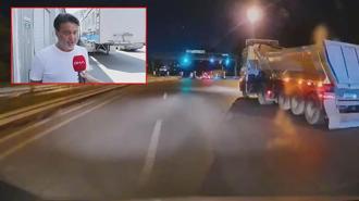 Esenyurt'ta otoyolda 2 hafriyat kamyonu, servis aracını sıkıştırdı: Tanımam etmem, makasa aldılar