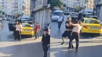 Zeytinburnu'nda taksiciler arasında yumruklu kavga kamerada