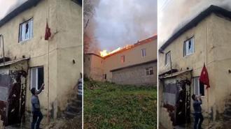 Yüksekova’da okuldaki yangında köylüler, gönderdeki Türk bayrağını indirip muhafaza altına aldı