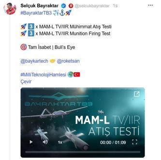 Bayraktar TB3, MAM-L IIR ile hedefi tam isabetle vurdu