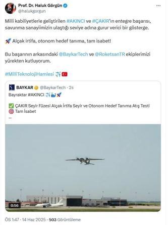 AKINCIdan ÇAKIR füzesi ile hedefe tam isabet