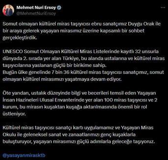 Bakan Ersoy, ebru sanatçısı Orak ile görüştü