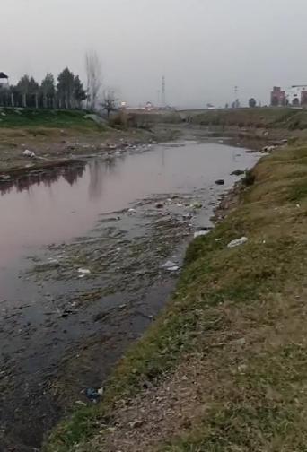 Mersinde kimyasal atık bırakılan dere, kırmızı akmaya başladı