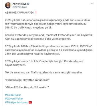 Bakan Yerlikaya: Hız kurallarına uymadığı için 3 bin 657 kişi hayatını kaybetti
