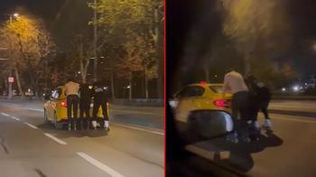 Maltepe'de patenli 3 kişinin tehlikeli yolculuğu kamerada