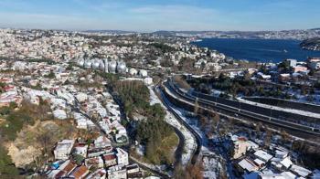 Kar yağışının ardından Sarıyer havadan görüntülendi