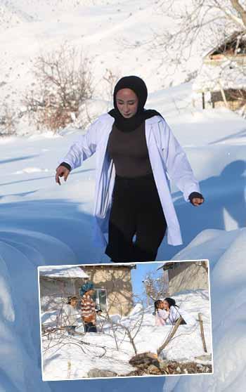 Ebe Aysel, 1,5 metre karda yürüyerek sağlık hizmeti veriyor