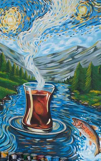 Rize’nin simgeleri Van Gogh tarzıyla duvara yansıdı