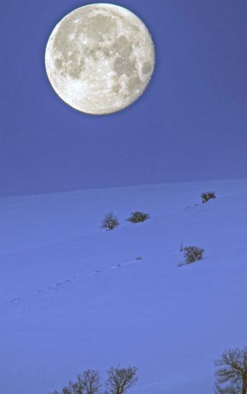 Karlı dağlar ile dolunay aynı karede güzel görüntüler oluşturdu