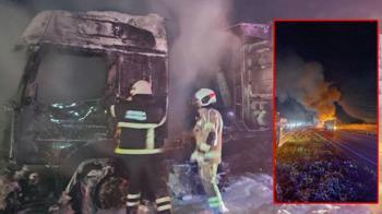 Bursa'da buğday yüklü TIR alev alev yandı