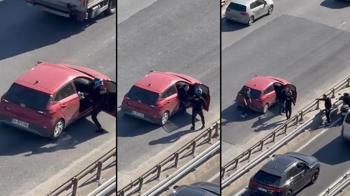 Çekmeköy’de tekmeli yol verme kavgası kamerada