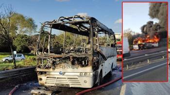 Bayrampaşa’da servis midibüsü alev alev yandı