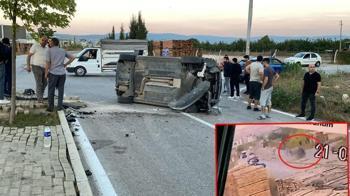 Refüje çarpan otomobilin devrilmesi kamerada; 1 yaralı