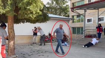 Mahalle muhtarı hastane önündeki tatbikatı gerçek sandı; o anlar görüntülendi