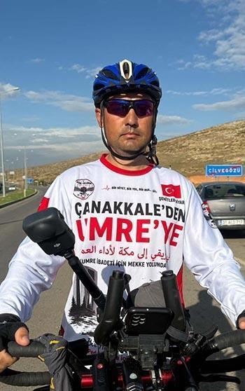 Rüyasını gerçekleştirmek için umreye giden bisikletli, Suriye'ye geçti