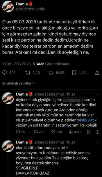 Sokak ortasında darbedilen Damla: Artık yüzümün sol tarafını hissetmiyorum