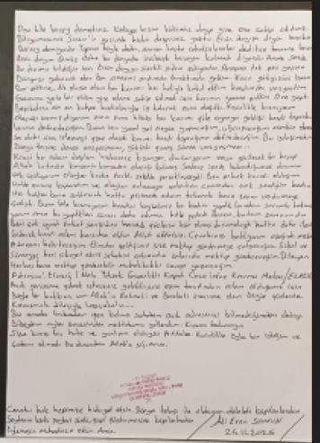 Eşinin katlettiği Sinemin ailesine cezaevindeki sanıktan defin isteği mektubu