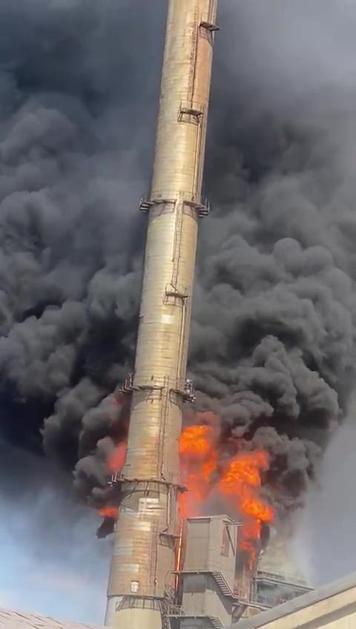 Sivasta termik santralde baca yangını