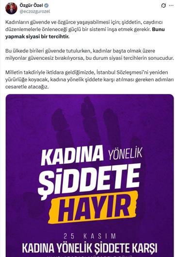 Özgür Özel: İstanbul Sözleşmesini yeniden yürürlüğe koyacağız