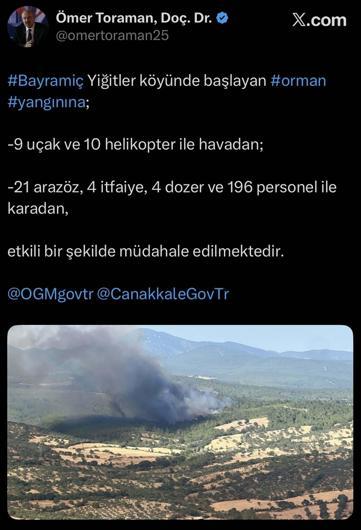 Çanakkalede orman yangını