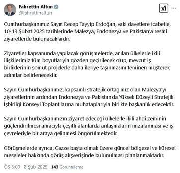 Cumhurbaşkanı Erdoğan, Malezya, Endonezya ve Pakistanı ziyaret edecek