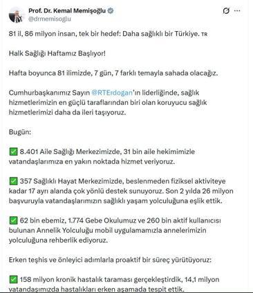 Bakan Memişoğlu: 14,1 milyon vatandaşımızda hastalıkları erken aşamada tespit ettik
