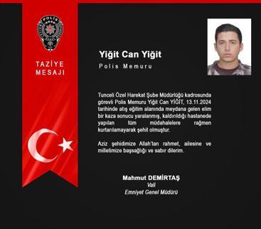 Tuncelide atış eğitim alanında yaralanan polis memuru şehit oldu