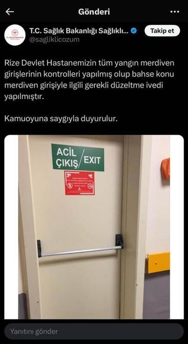 Hastanede yangın merdiveni girişlerinin kapatılma görüntülerine bakanlık açıklaması