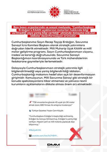 DMMden KAAN uçaklarının motorlarına yönelik iddialara ilişkin açıklama