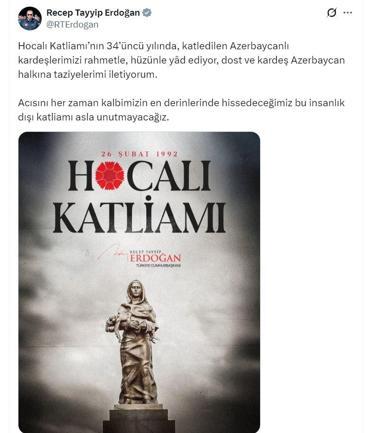 Cumhurbaşkanı Erdoğan, Hocalı Katliamında yaşamını kaybedenleri andı