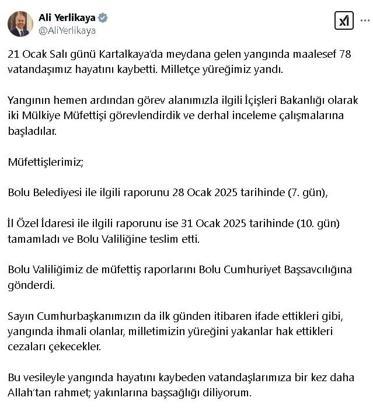 Kartalkayadaki otel yangınının müfettiş raporları, Bolu Cumhuriyet Başsavcılığına teslim edildi