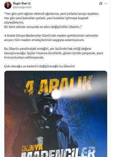 Özgür Özelden Dünya Madenciler Günü mesajı