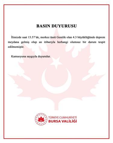 Bursa Gemlikte 4.3 büyüklüğünde deprem