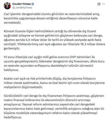 Cevdet Yılmaz: Cari dengedeki olumlu görünüm, dezenflasyona katkı veriyor